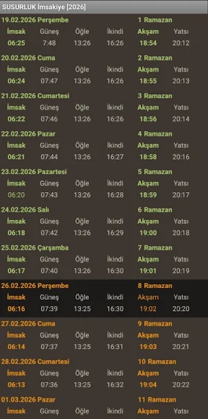 [SMTAL] Susurluk İmsakiye 2026 Screenshot 1