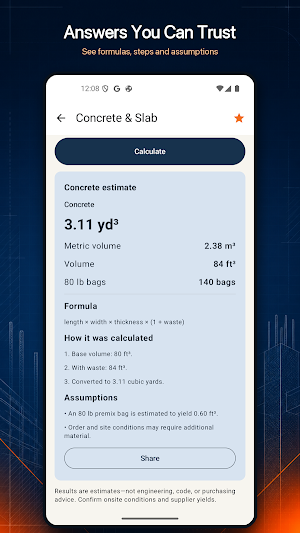 Construction Calculator Screenshot 2