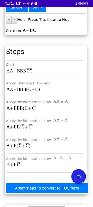Boolean simplifier Screenshot 1