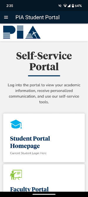 PIA Student Portal Screenshot 0
