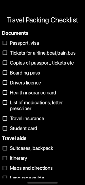Travel Packing Checklist Screenshot 0