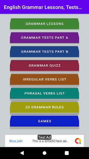 English Grammar Lessons, Tests and Quizzes Screenshot 0