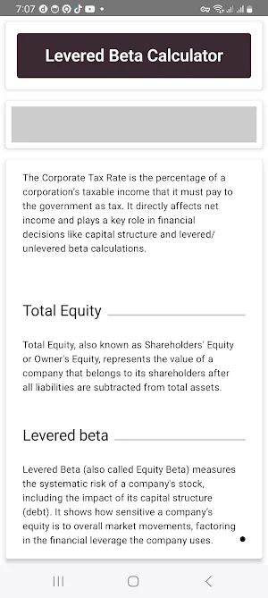 Levered Beta Calculator Screenshot 3