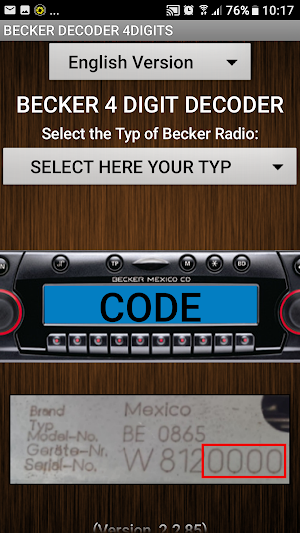 Becker 4Digit Radio Code Screenshot 0