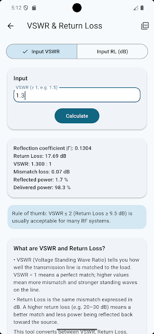 Electronics Toolbox: RF Screenshot 2
