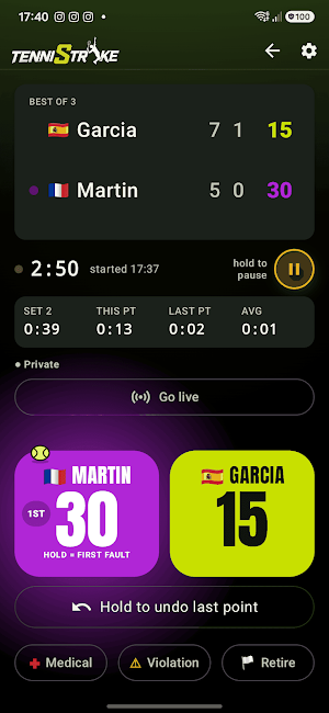 TenniStrike: Tennis Score Live Screenshot 1