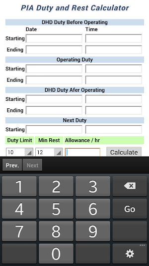 PIA Duty & Rest Calculator Screenshot 2