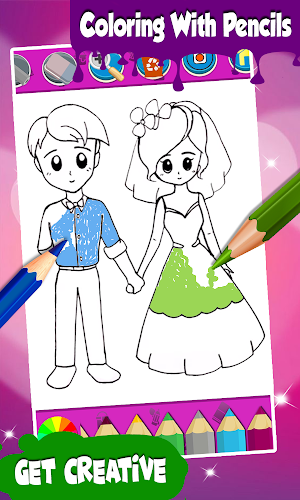 Wedding Coloring Pages Bride And Groom Screenshot 2