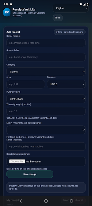 Receipt Vault Lite - Warranty Screenshot 0