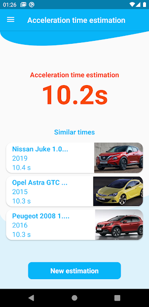 Acceleration time estimation Screenshot 1
