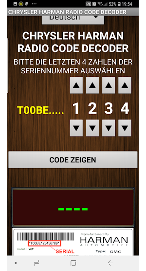 Chrysler Harman T00BE Serial Radio Code Decoder Screenshot 2