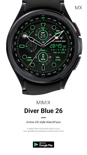 MIMIX Diver Blue26 Watchface Screenshot 2