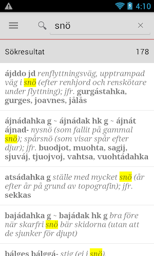 Lulesamisk-svensk ordbok Screenshot 2
