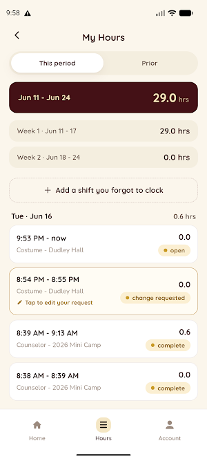 Plaza Theatre Timecard Screenshot 1