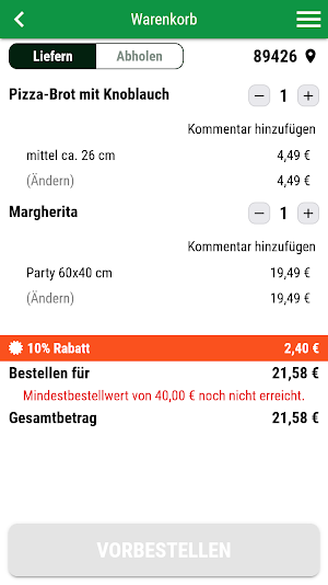 Pak Pizza Pasta Heimservice Screenshot 1