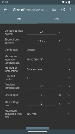 PV Calculations Screenshot 1