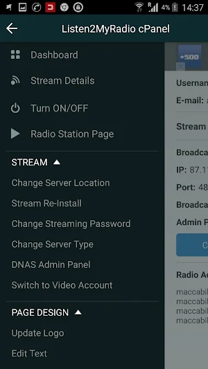 Listen2MyRadio Control Panel Screenshot 3