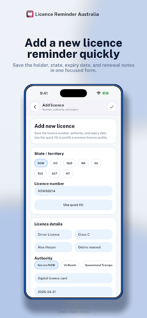 Licence Renewal Reminder AU Screenshot 2