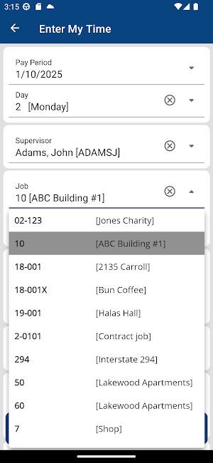 Job Cost Time Card Screenshot 1