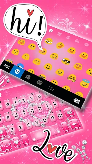 Pink Love Diamonds Keyboard Theme Screenshot 2