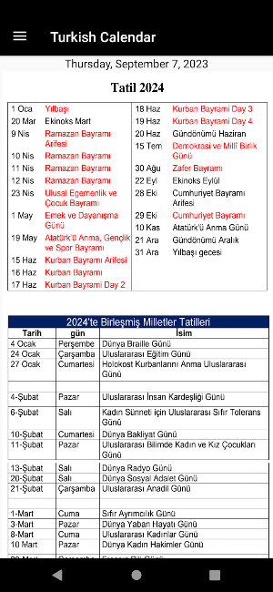 Takvimi 2024 Screenshot 1
