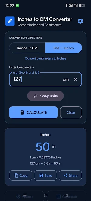 Inches to cm converter Screenshot 1