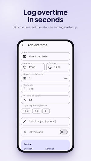 Work Overtime Tracker Screenshot 1