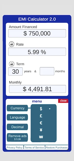 EMI Calculator 2.0 Screenshot 1