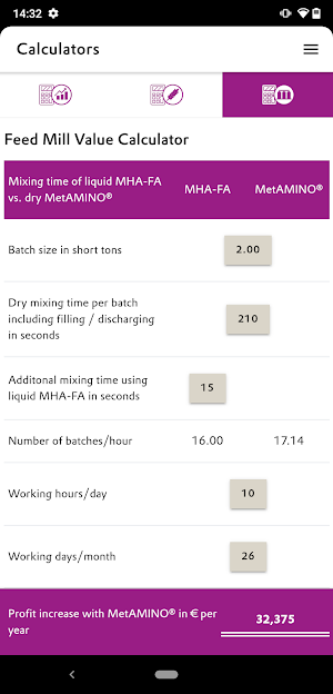 MetAMINO® Value Calculator Screenshot 3