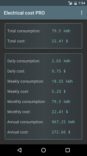 Electrical Cost Screenshot 2
