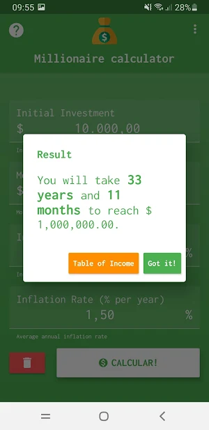 Millionaire Calculator Screenshot 1