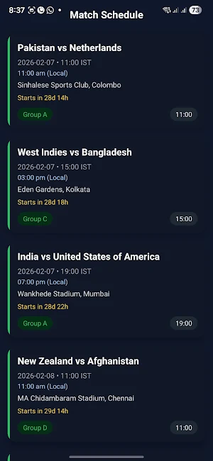 T20 WC 2026 Live Score Screenshot 3