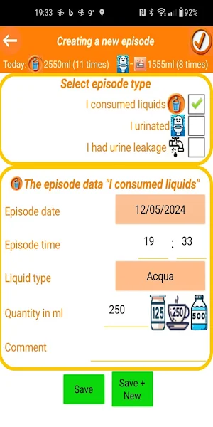 UriDiary: Fluid & urine diary Screenshot 2