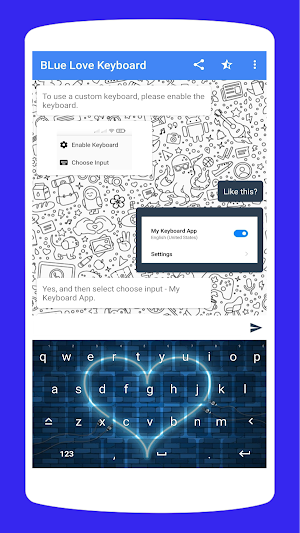 Blue Love Keyboard Theme Screenshot 1