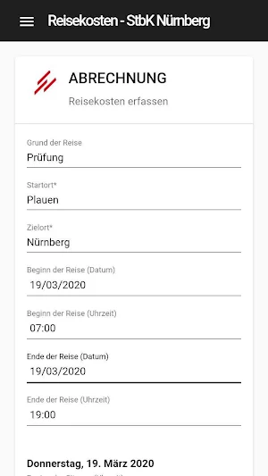 Reisekosten - StBK Nürnberg Screenshot 0