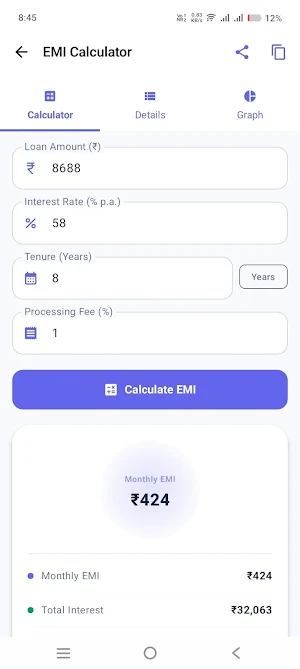 EMI Calculator : Finance App Screenshot 2