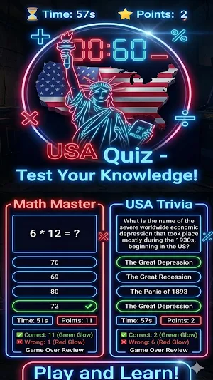 USA Trivia and Math Quiz Screenshot 0