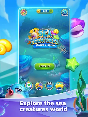 Sea creatures - Match 3 game screenshot 6