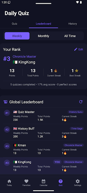 Histoday: History & Quizzes Screenshot 2