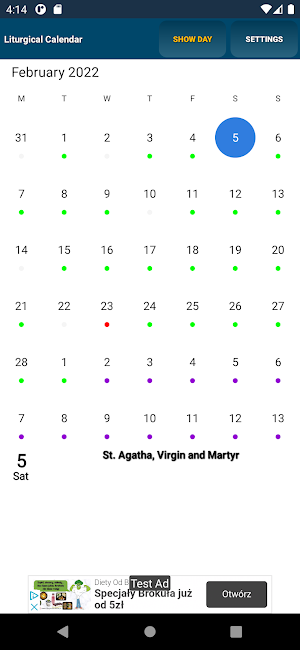 Liturgical Calendar Screenshot 2