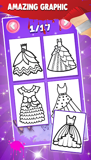 Glitter Dresses Coloring Book For Kids Screenshot 1