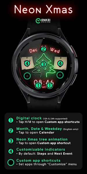 Neon Xmas - digital watch face Screenshot 3