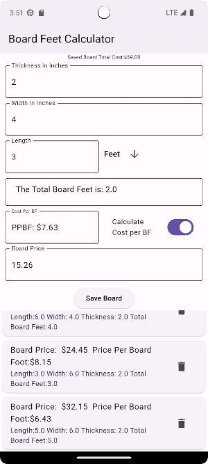 Board Feet Calculator Screenshot 1
