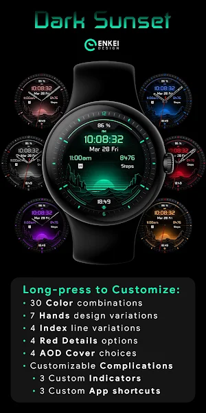 Dark Sunset hybrid watch face Screenshot 2