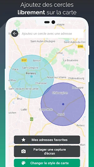 À vol d'oiseau cercles distance 10km 50 et 100km Screenshot 2