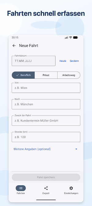 KM Geld – Fahrtenbuch Screenshot 1