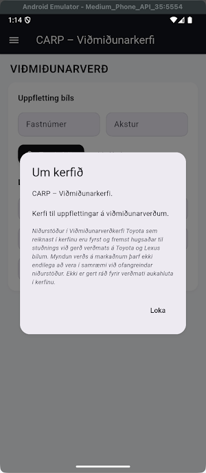 CARP - Viðmiðunarkerfi Screenshot 0