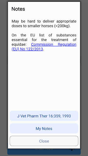 RRVP Equine Formulary Screenshot 2