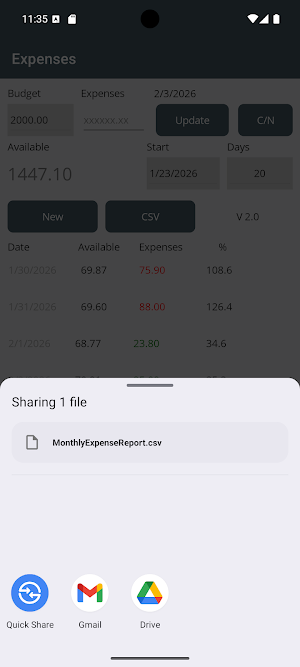 Monthly Expense Screenshot 2