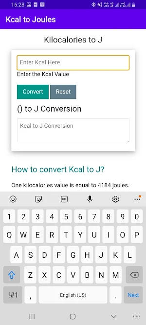 Kcal to Joules Screenshot 2
